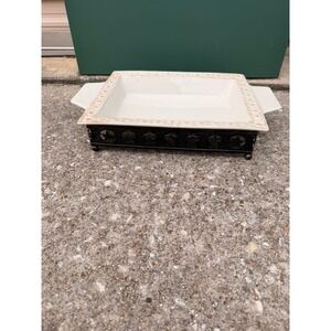 Home Essentials Star Ceramic Serving Dish‎ w Metal Stand Farmhouse Decor